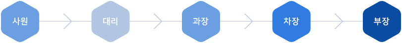 사원, 대리, 과장, 차장, 부장 5단계 직급체계