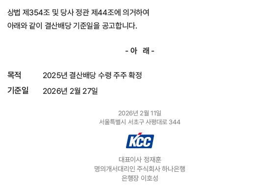 결산배당 기준일 공고